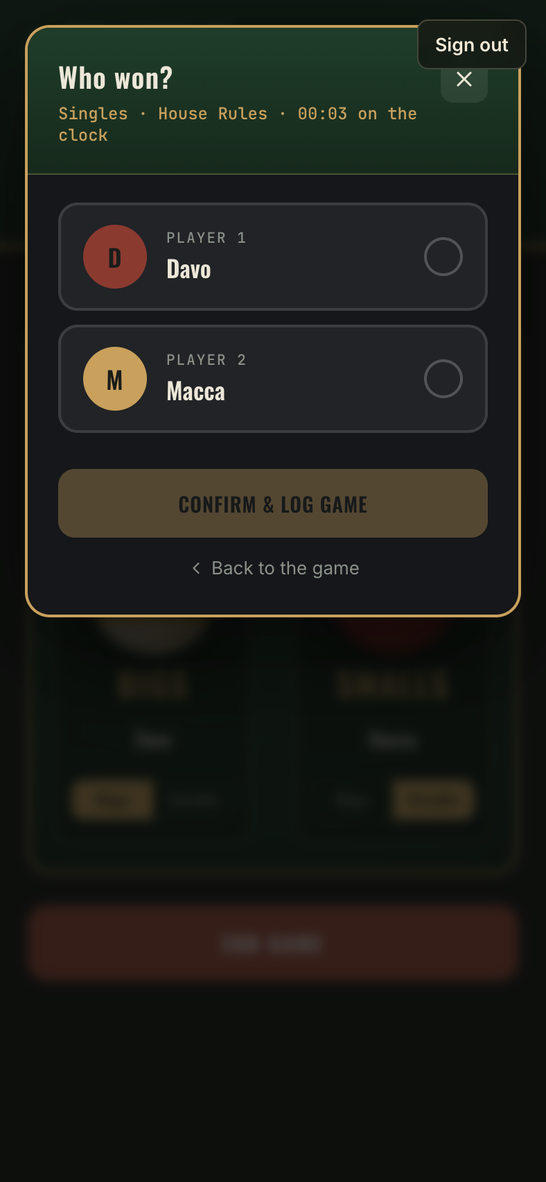 The Who won? screen with a card for each side
