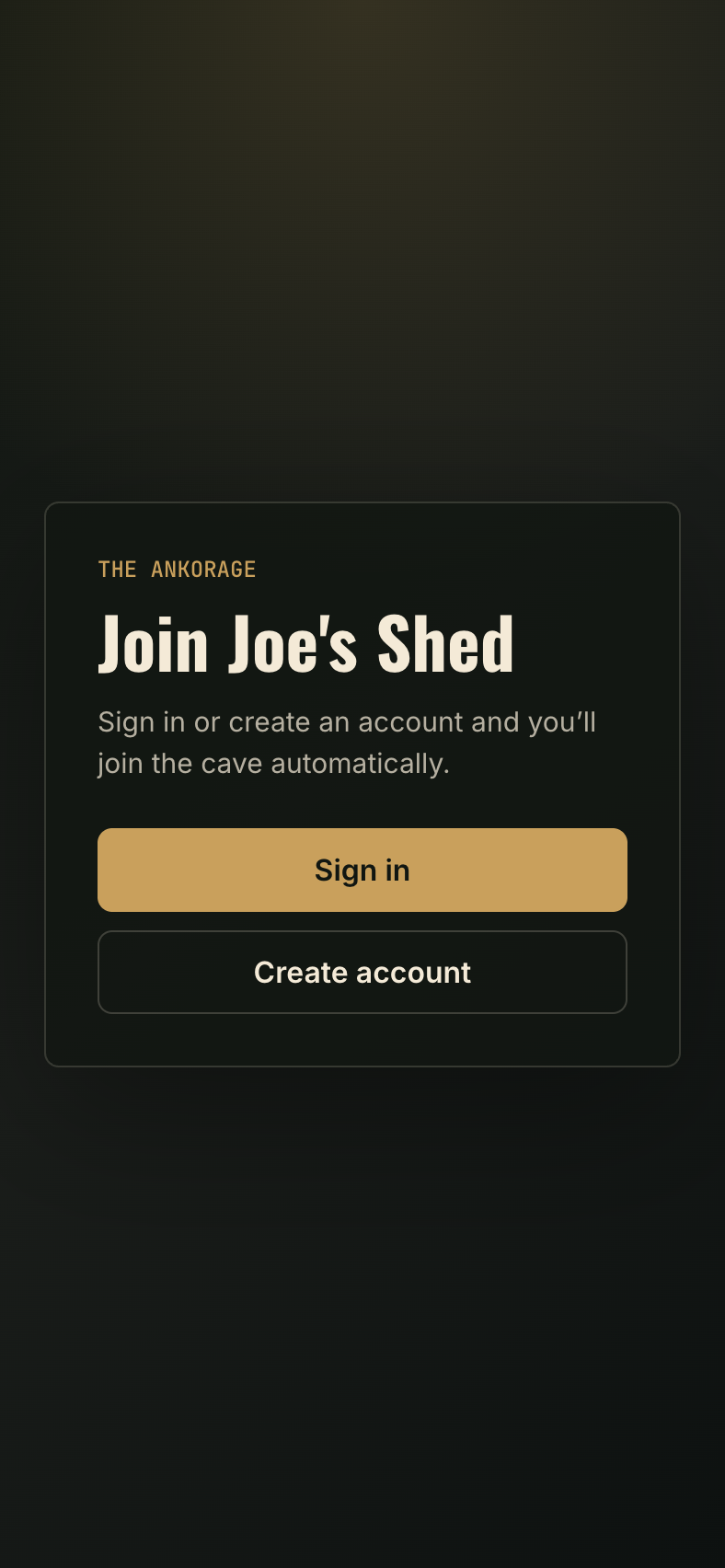 The join screen for a cave showing the Join cave button