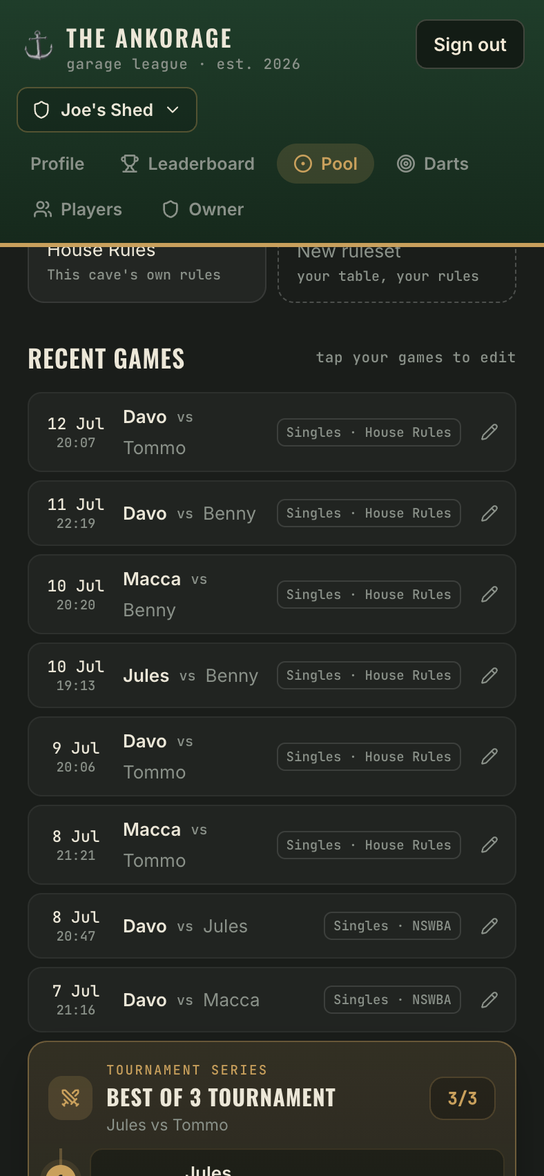 The rulesets grid showing VIC, NSW, House Rules and New ruleset cards